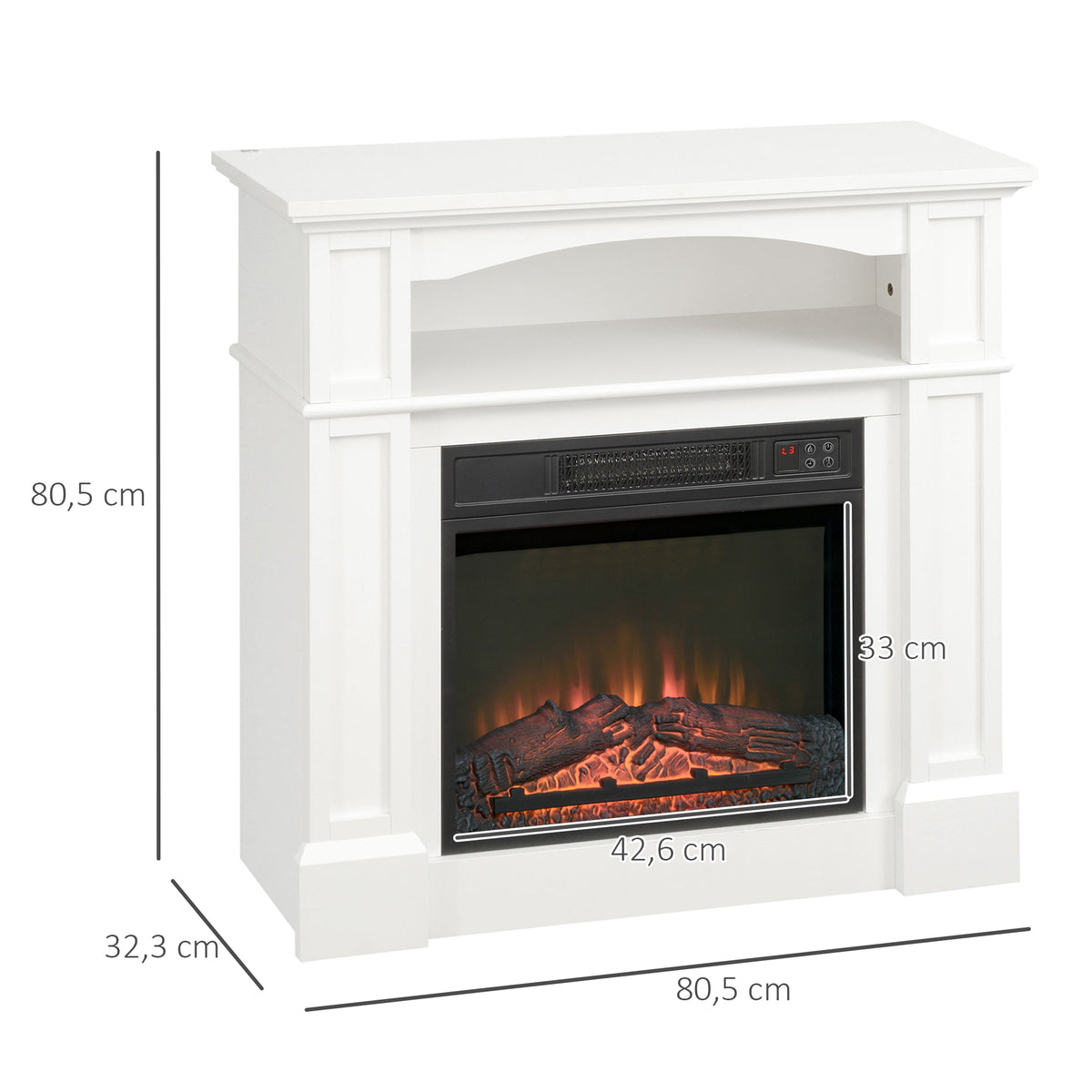 Cheminée électrique effet flammes LED luminosité réglable avec télécommande - 1800 W - 80,5 x 32,3 x 80,5 cm blanc