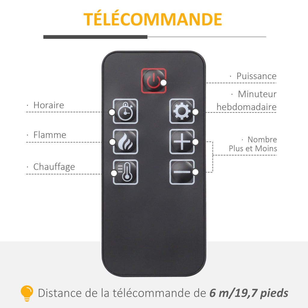 Cheminée électrique effet flammes LED luminosité réglable avec télécommande - 1800 W - 80,5 x 32,3 x 80,5 cm blanc