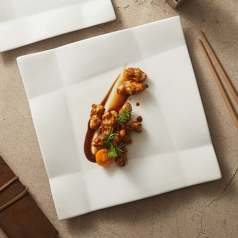 Origami-Inspired Square Ceramic Plate — Sculptural Fine Dining Tableware