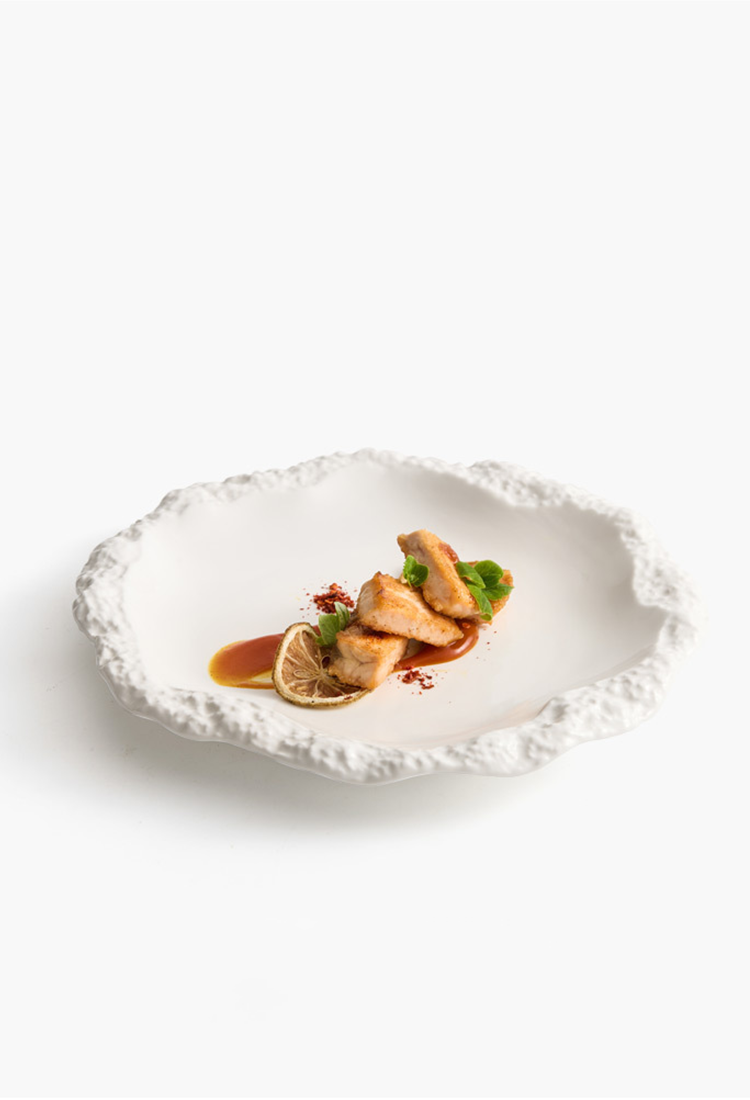 Rock Pattern Ceramic Plate – Modern Flat Shallow Dish for Dining & Display