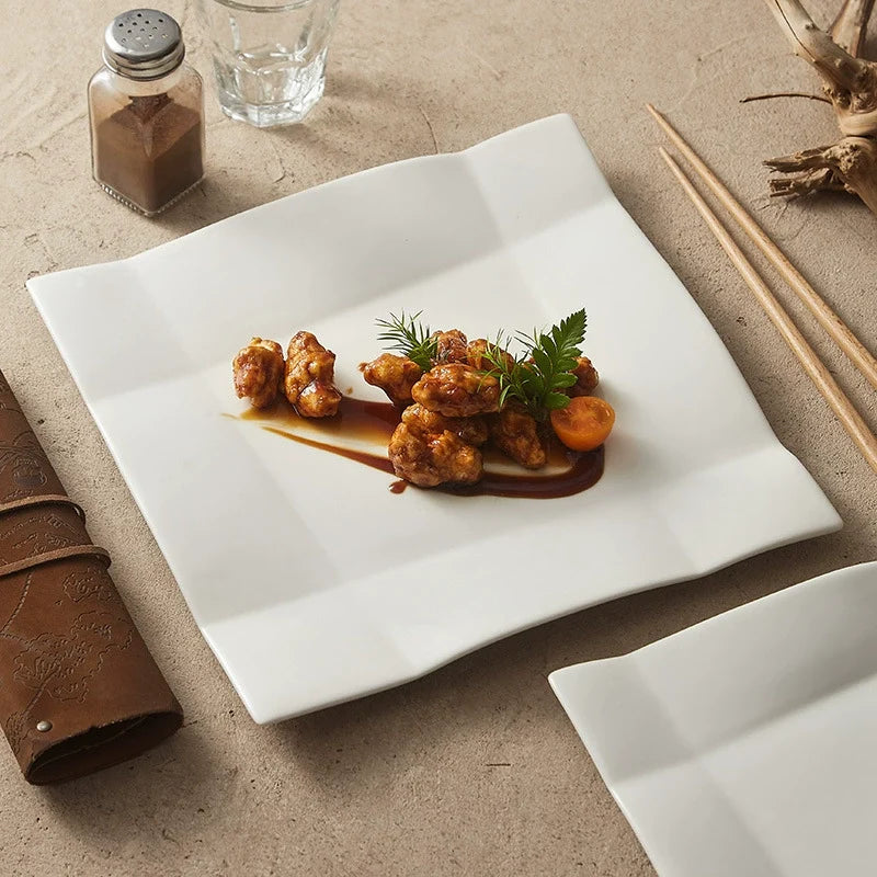 Origami-Inspired Square Ceramic Plate — Sculptural Fine Dining Tableware