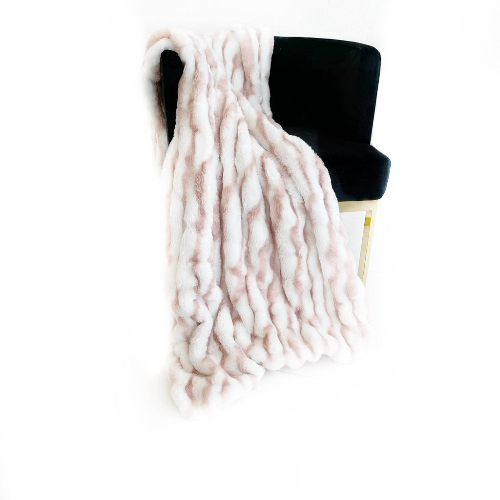 Plutus White Pink Snow Chinchilla Faux Fur Luxury Throw Blanket-3