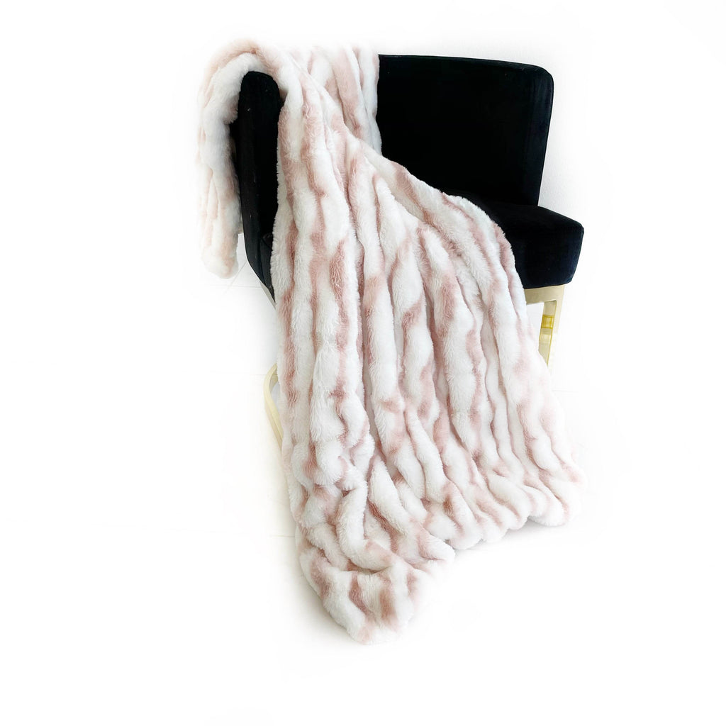 Plutus White Pink Snow Chinchilla Faux Fur Luxury Throw Blanket-1