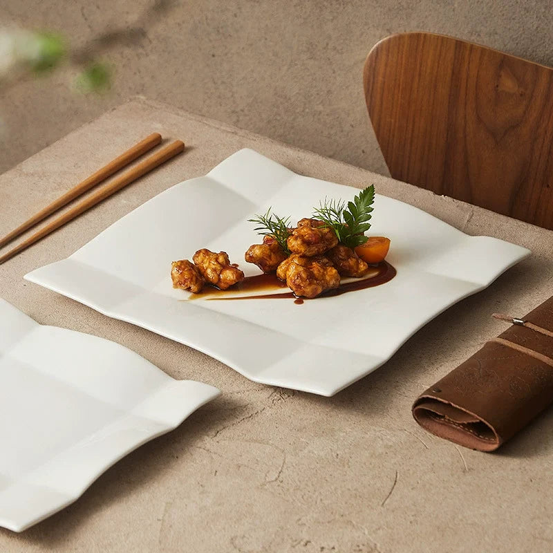 Origami-Inspired Square Ceramic Plate — Sculptural Fine Dining Tableware