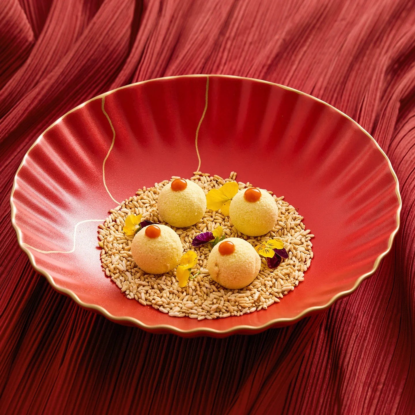 Luxury Red Ceramic Serving Bowl with Golden Rim – 9" / 10.5" / 11.5"