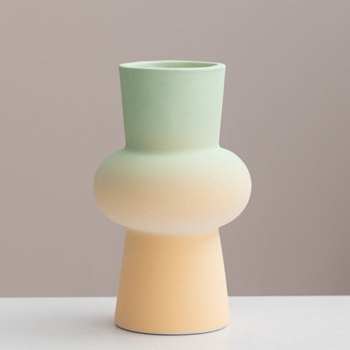 Handmade Dopamine Gradient Ceramic Vase – Geometric Matte Modern Flower Vase