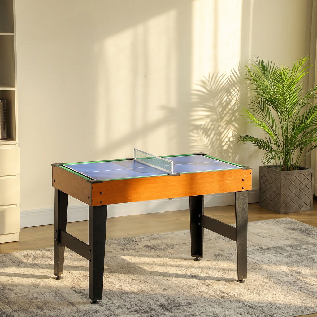 Table MultiJeux 5 en 1 Babyfoot Billard Air Hockey Ping-Pong et Basket Accessoires 134x108x144cm Marron Noyer