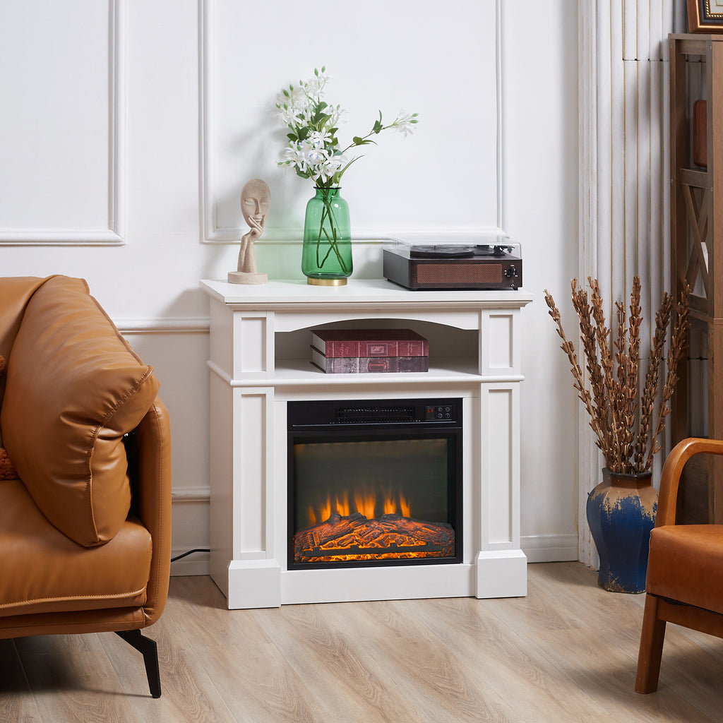 Cheminée électrique effet flammes LED luminosité réglable avec télécommande - 1800 W - 80,5 x 32,3 x 80,5 cm blanc