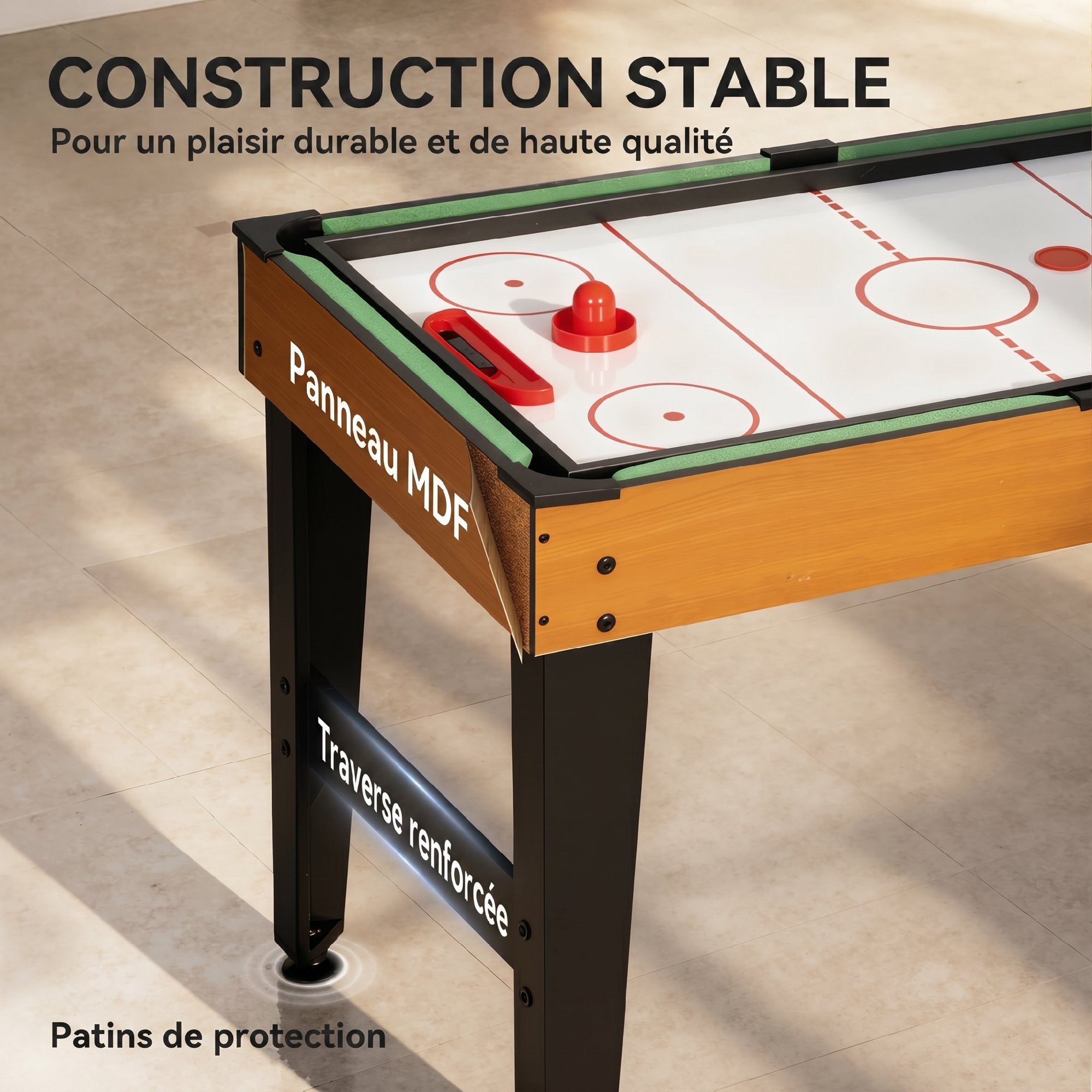 Table MultiJeux 5 en 1 Babyfoot Billard Air Hockey Ping-Pong et Basket Accessoires 134x108x144cm Marron Noyer