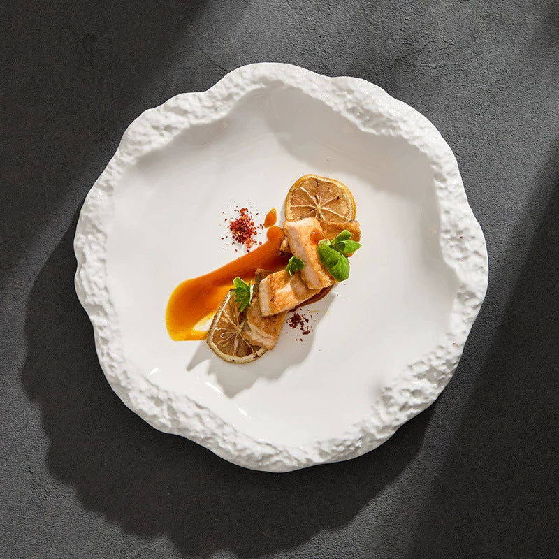 Rock Pattern Ceramic Plate – Modern Flat Shallow Dish for Dining & Display