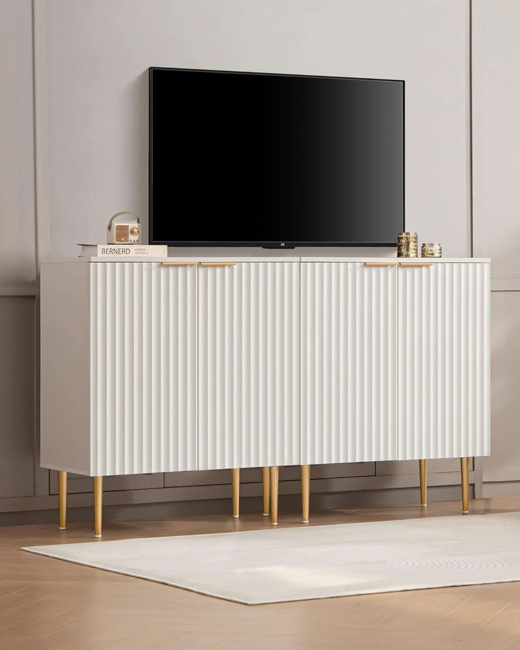 White Fluted Storage Cabinet Set Of 2 Modern Sideboards-2