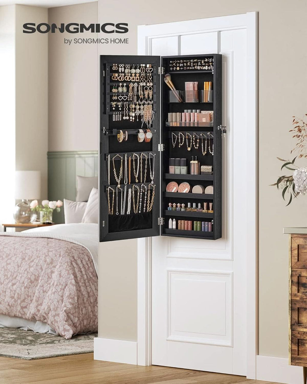 Armoire à Bijoux avec Miroir Murale Verrouillable