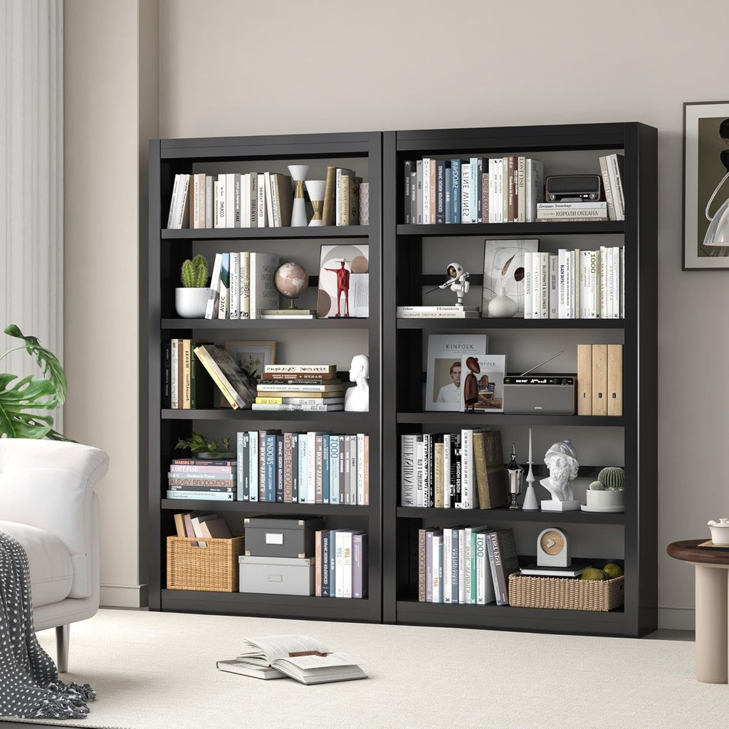 Adjustable Five Tier Black Metal Library Bookshelf