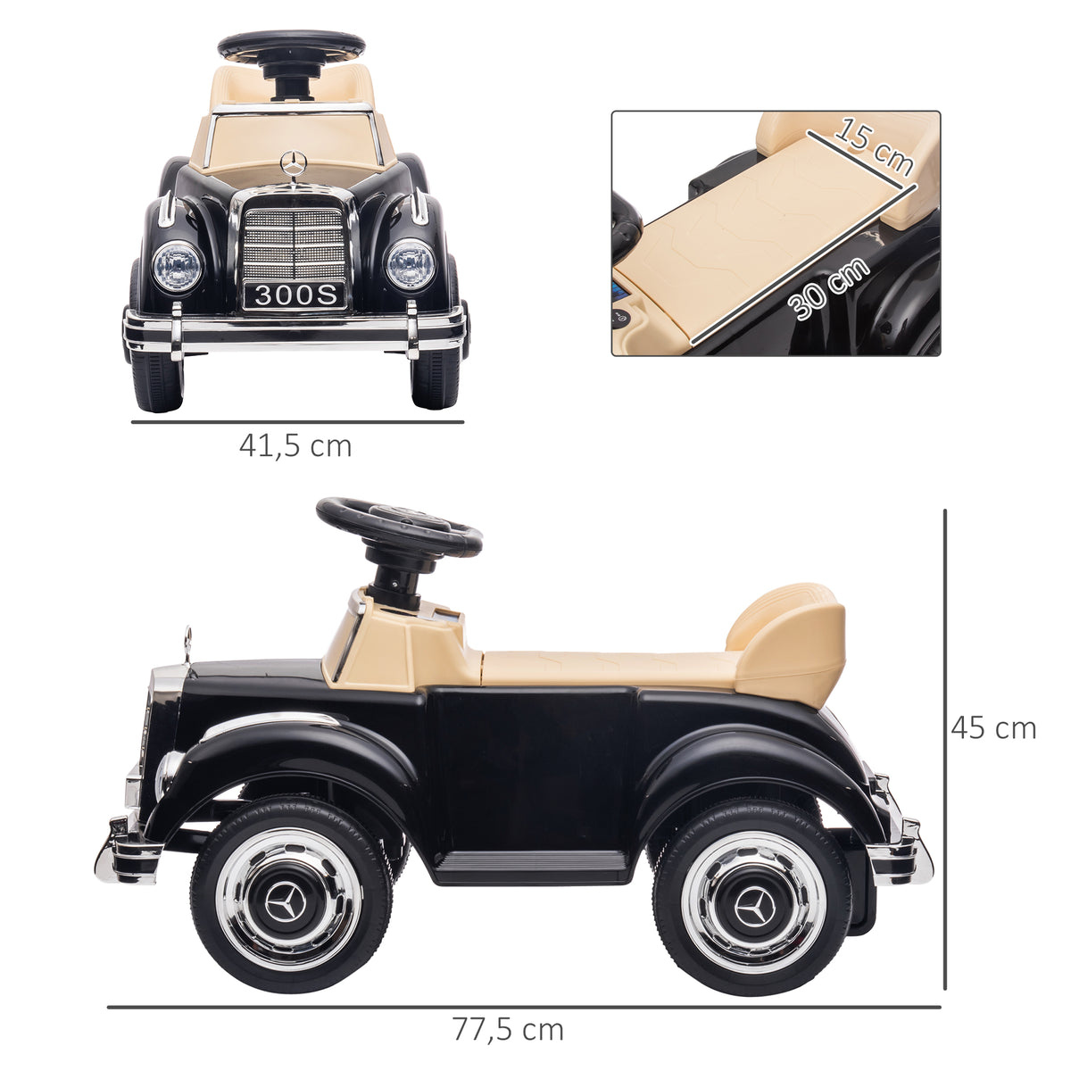 Voiture enfant Mercedes-Benz 300S 18-48 mois  - coffre rangement sous le siège noir