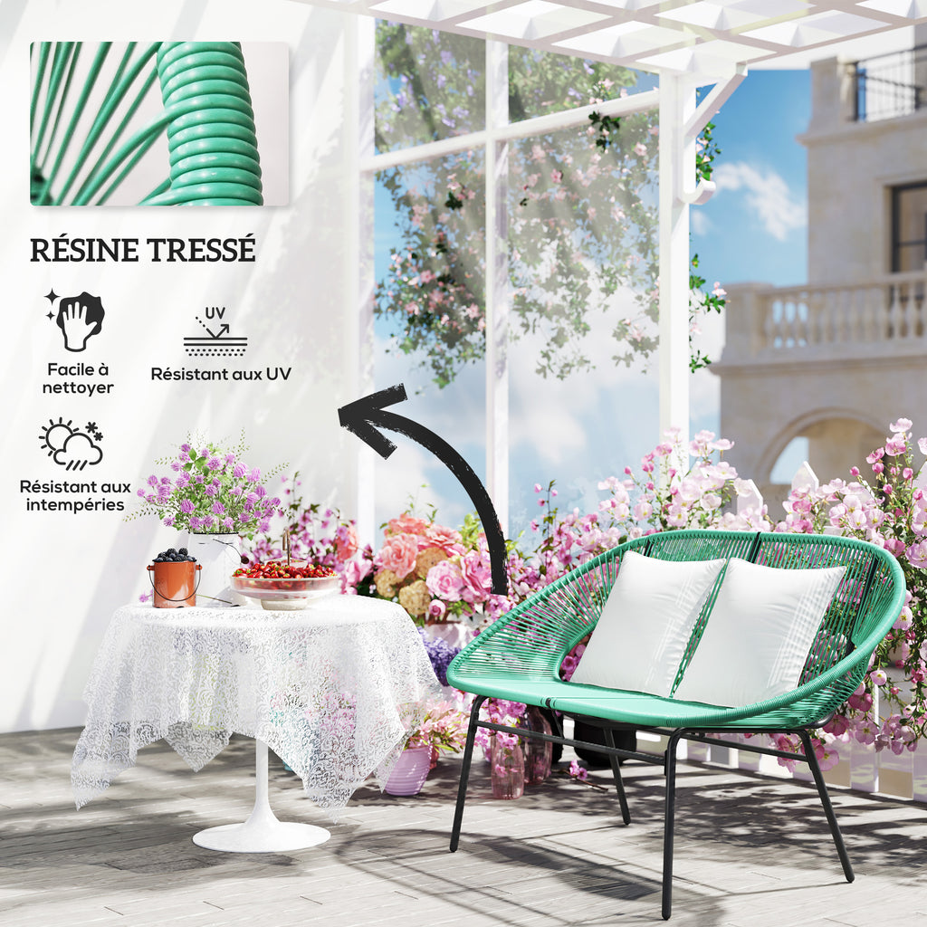 Banquette de jardin 2 places avec 2 coussins - vert foncé