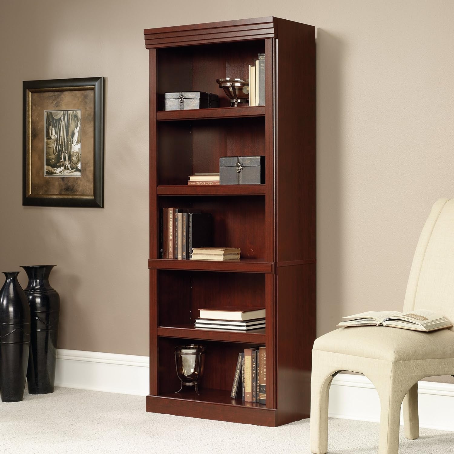 Rich Cherry Finish Heritage Hill Library Bookcase With Adjustable Shelves