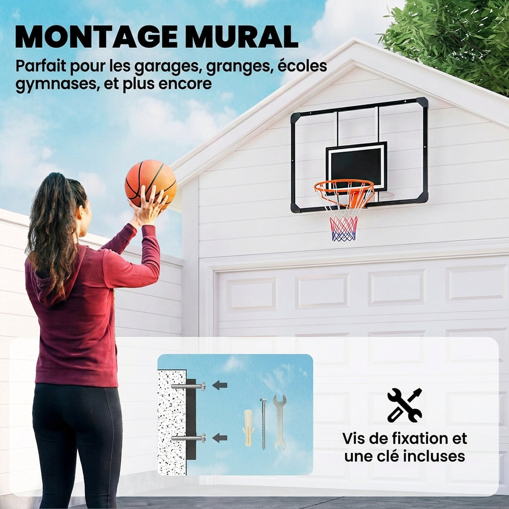 Panier de basket mural, panier basket, avec vis de montage et clé, pour extérieur, noir, transparent, orange