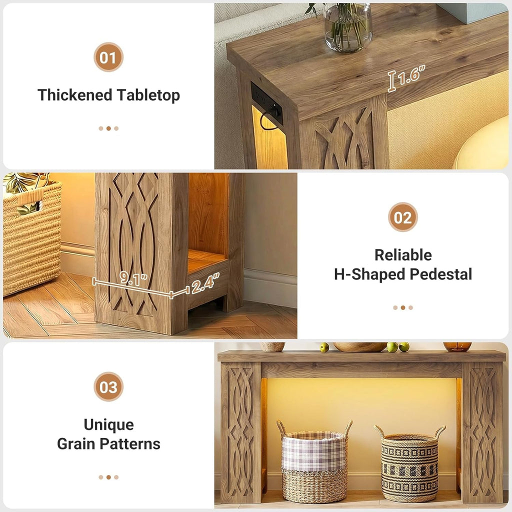 Console Table Rustic – Éclairage LED et Recharge USB
