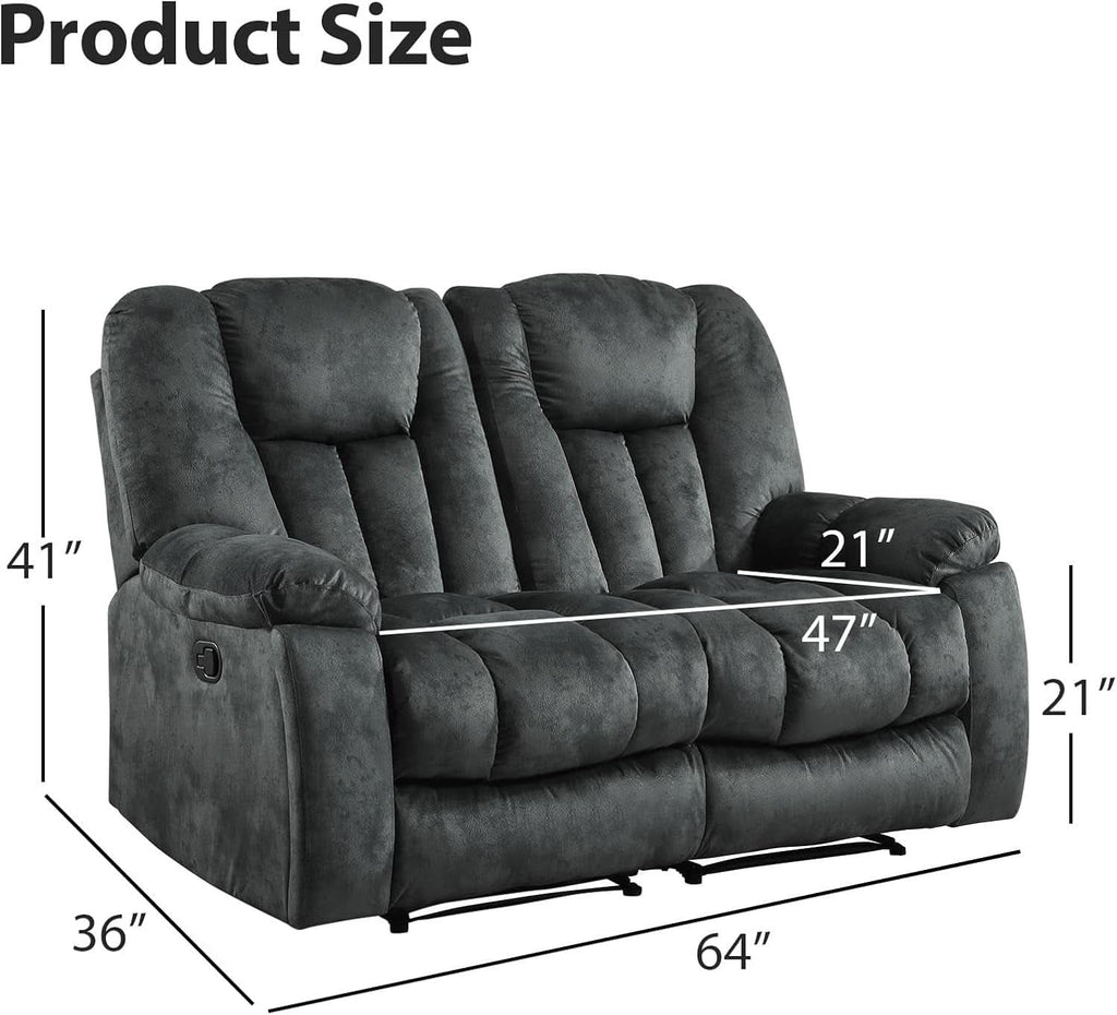Grey Extra Wide Loveseat Recliner Sofa For Two Cup Holders-1