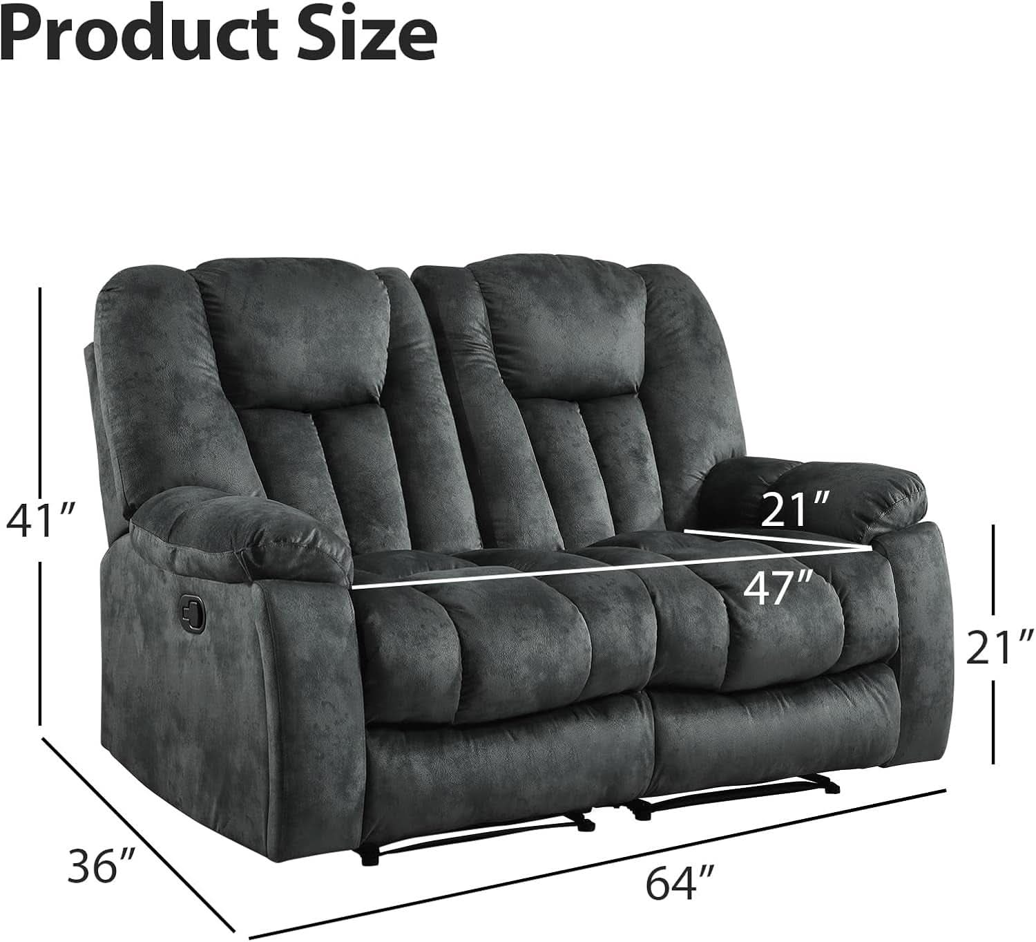 Grey Extra Wide Loveseat Recliner Sofa For Two Cup Holders-1