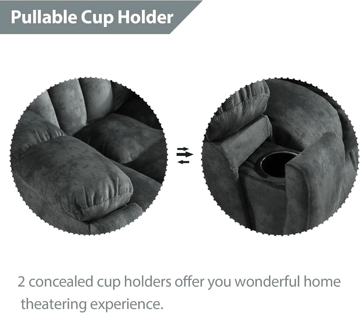 Grey Extra Wide Loveseat Recliner Sofa For Two Cup Holders-4