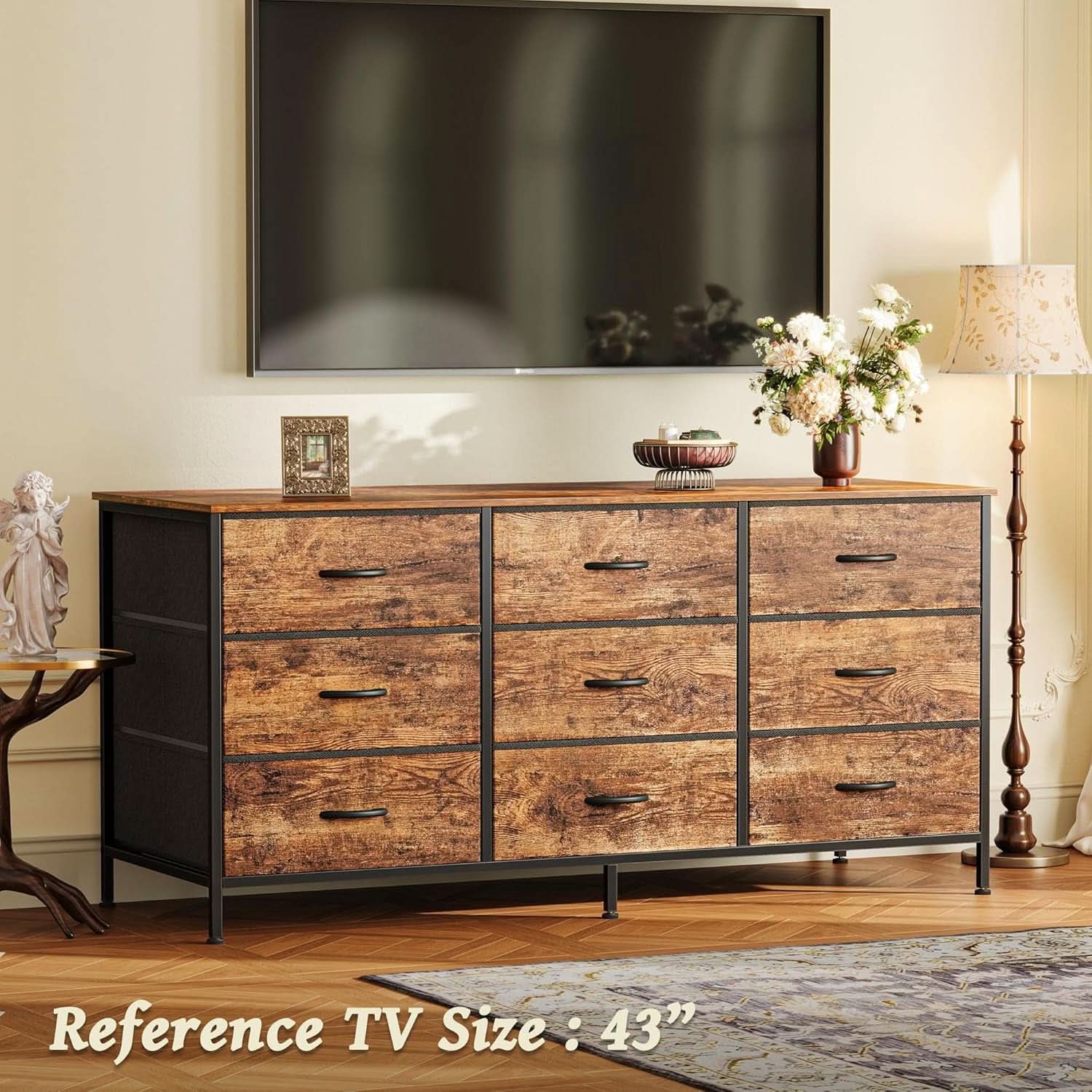 Rustic Brown 9 Drawer Dresser And TV Stand 47 Inch Wide