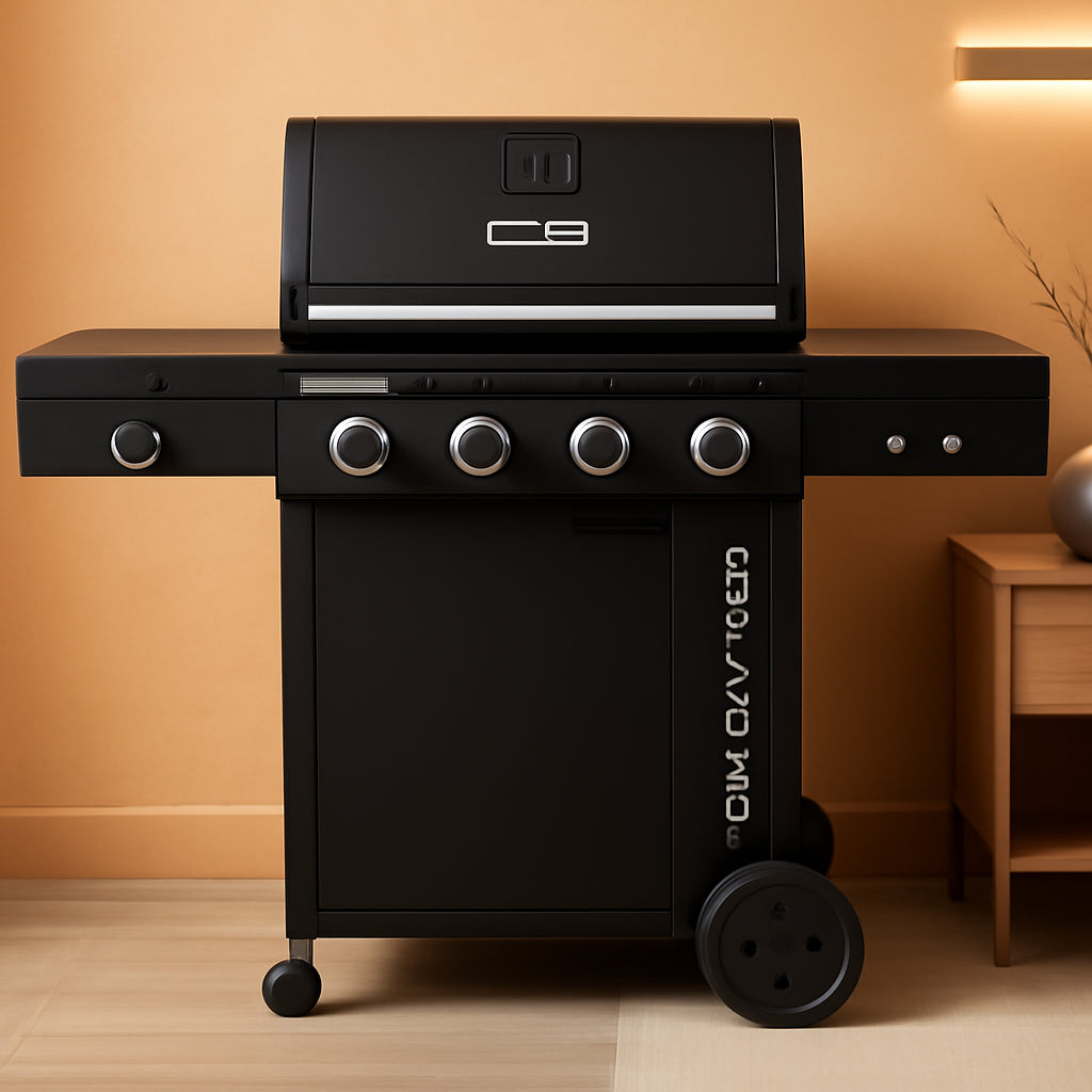 Black 4Burner Gas Grill Cabinet With Extra Storage Space-0