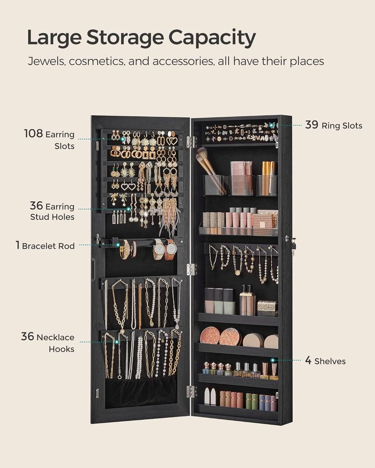 Armoire à Bijoux avec Miroir Murale Verrouillable