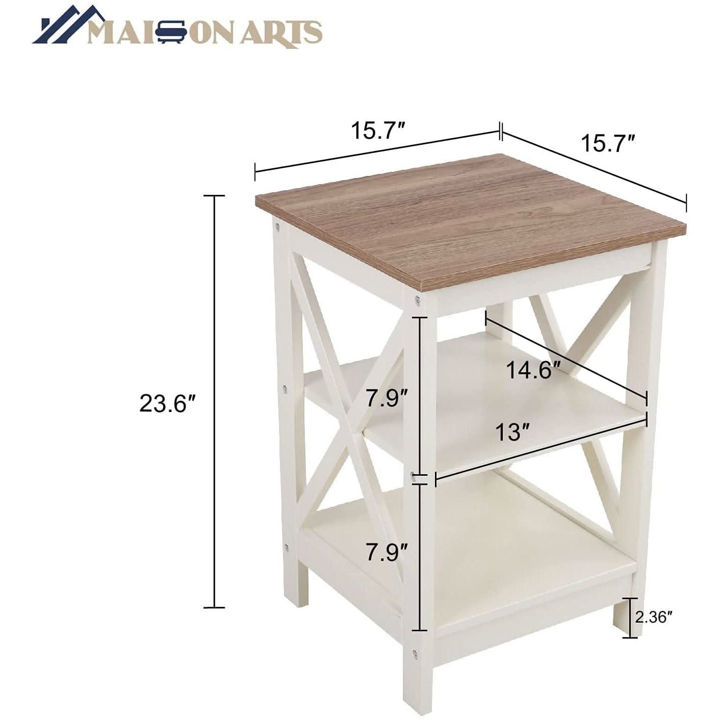 Lot de 2 Tables de Chevet Ivoire Rustique avec Étagères 60 cm