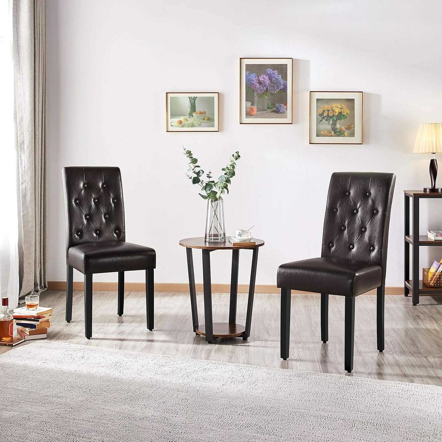 Lot de 2 Chaises de Salle à Manger en Cuir Synthétique Marron