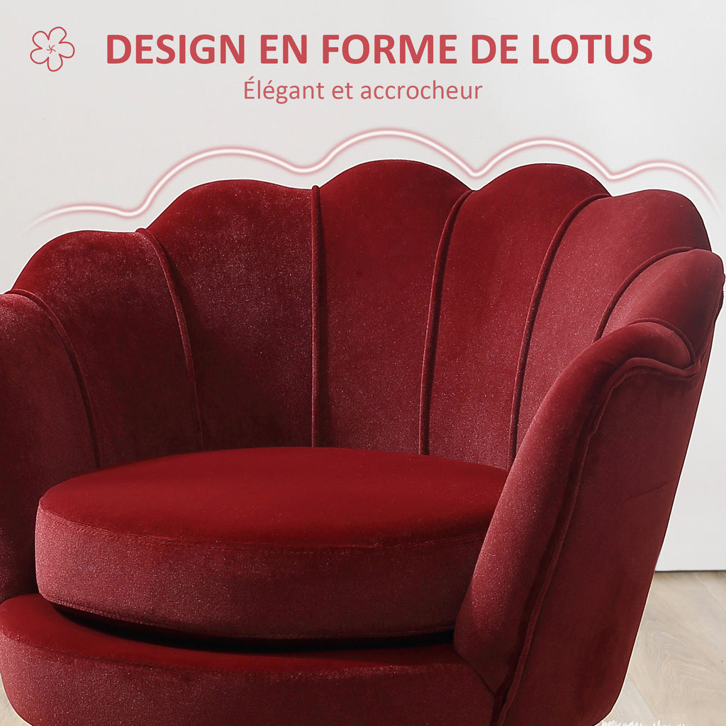 Fauteuil coquillage en velours rouge
