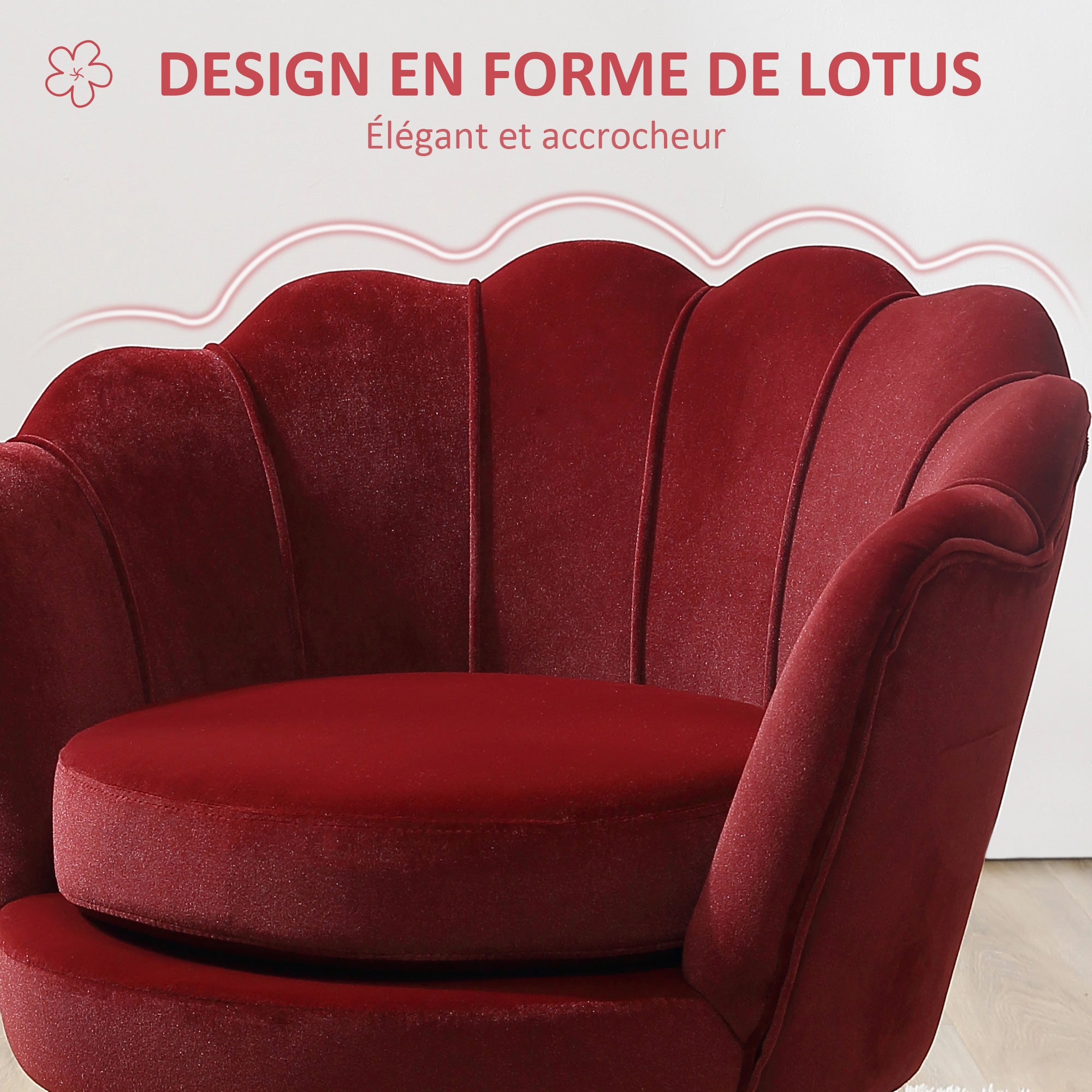 Fauteuil coquillage en velours rouge