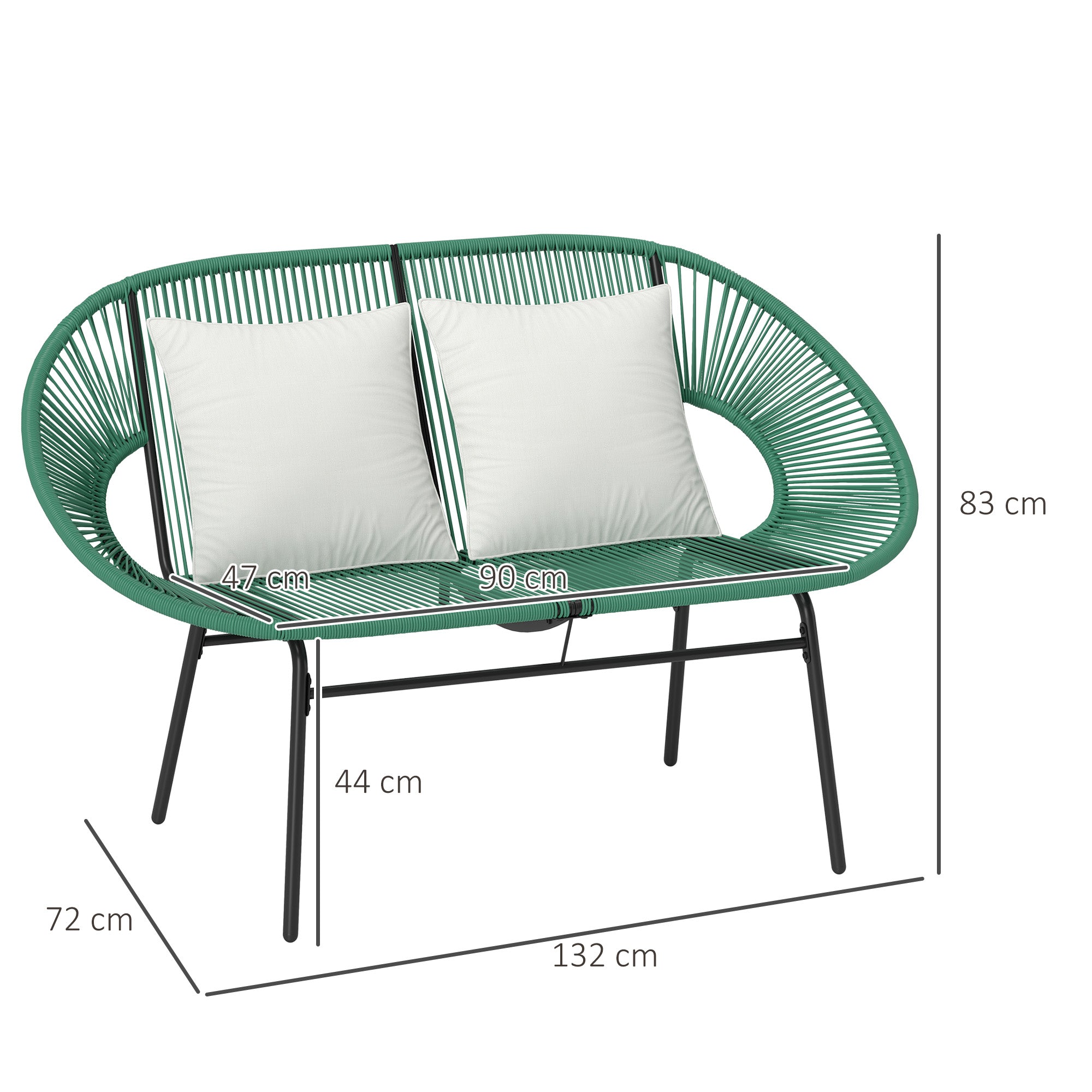 Banquette de jardin 2 places avec 2 coussins - vert foncé
