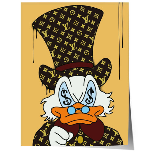 Affiche Canard Luxe Cartoon · Design Yeux Billet · Illustration Pop Art · Style Street Art · Art Mural Moderne · Impression sans Cadre
