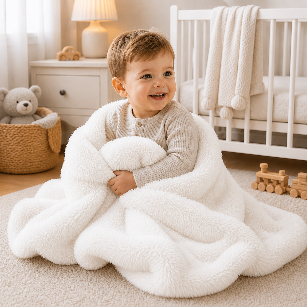Couverture Bébé Luxe Fausse Fourrure - Blanc