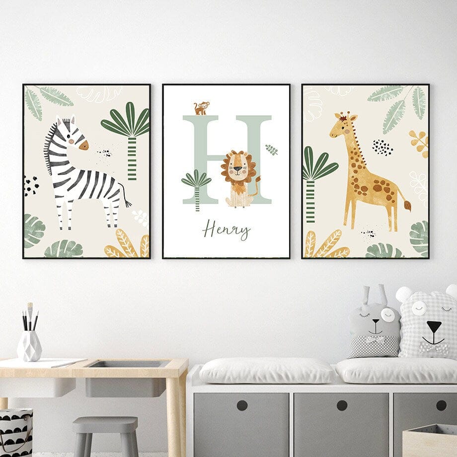 Affiche Chambre Enfant Animaux Jungle · Prénom Personnalisé · Décoration Murale · Impression sans Cadre
