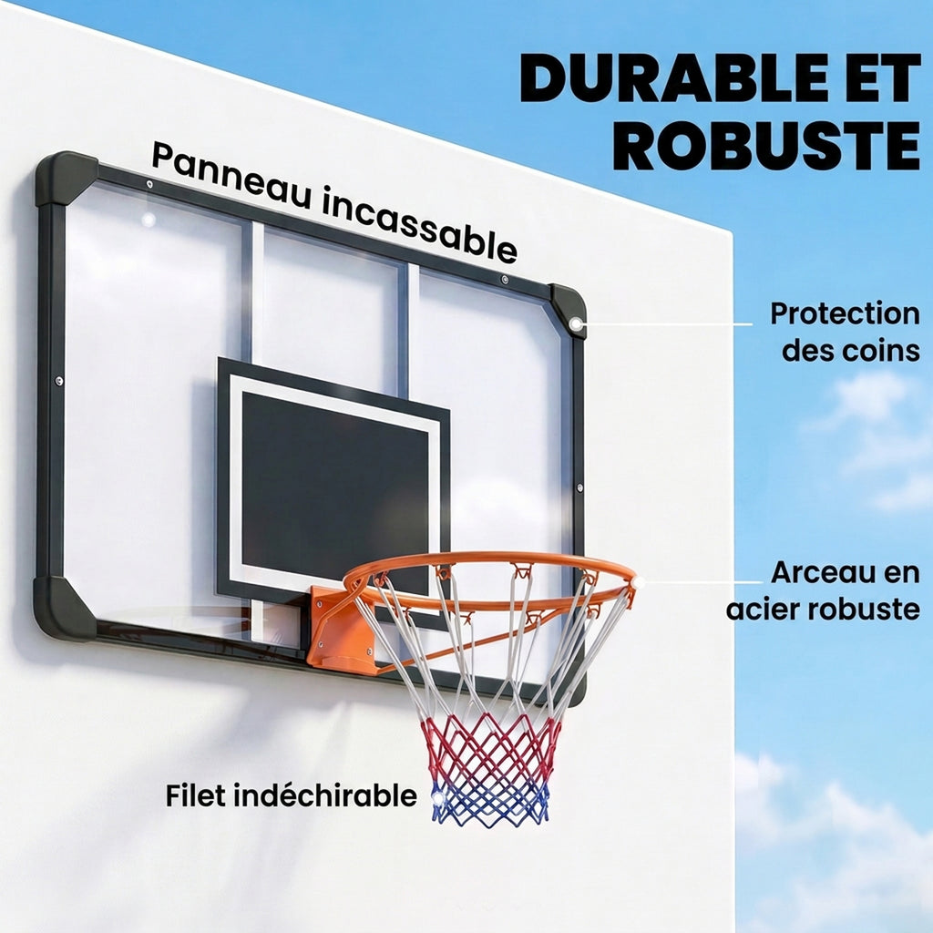 Panier de basket mural, panier basket, avec vis de montage et clé, pour extérieur, noir, transparent, orange