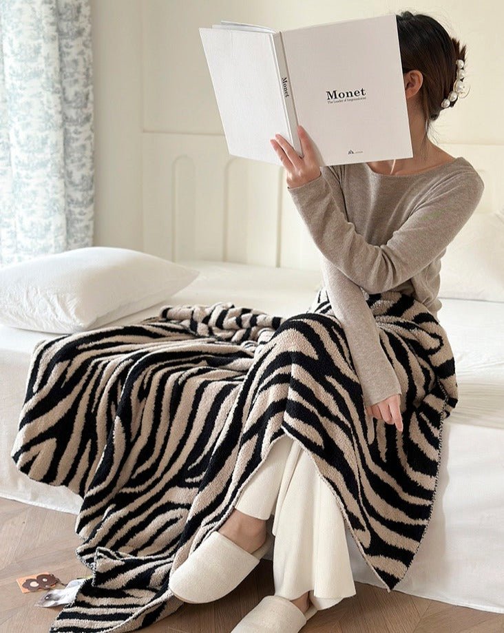 Plaid Microfibre Zèbre Rétro - Ultra-Doux & Confortable