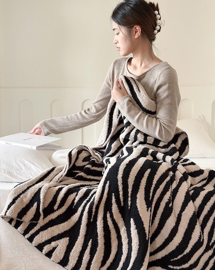 Plaid Microfibre Zèbre Rétro - Ultra-Doux & Confortable