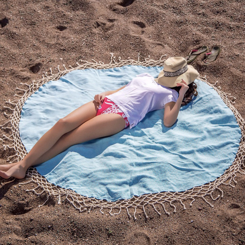 Serviette de Plage Ronde en Coton Turc