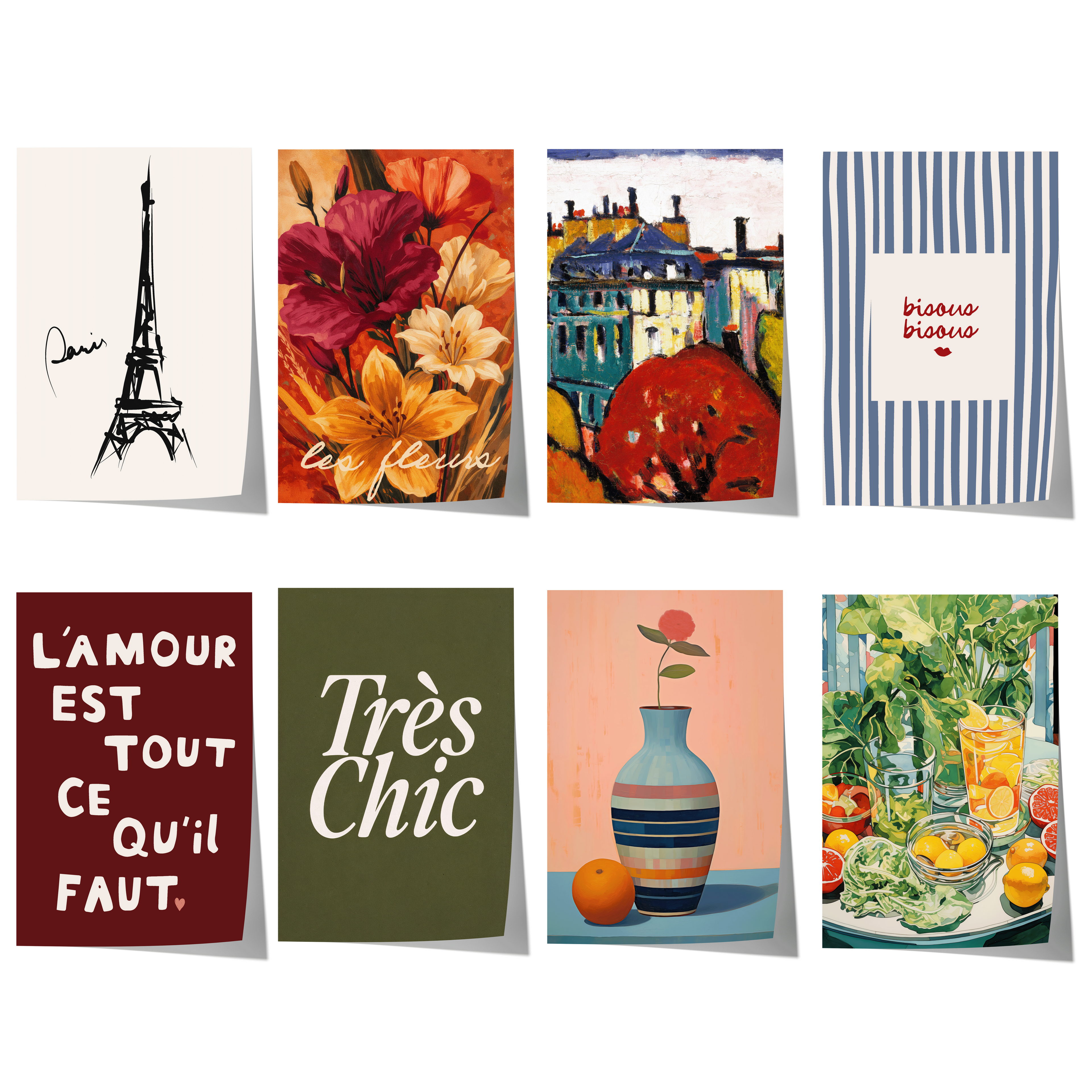 Paris Poster · Geschenkidee · Eiffelturm · französische Typografie & mediterrane Stillleben · Dekoprint ohne Rahmen