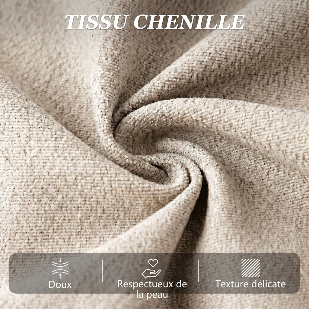 Canapé Convertible 2 Places, Canapé-Lit en Chenille 190cm, Dossier Rabattable, Assise et Accoudoirs Larges, Beige-4
