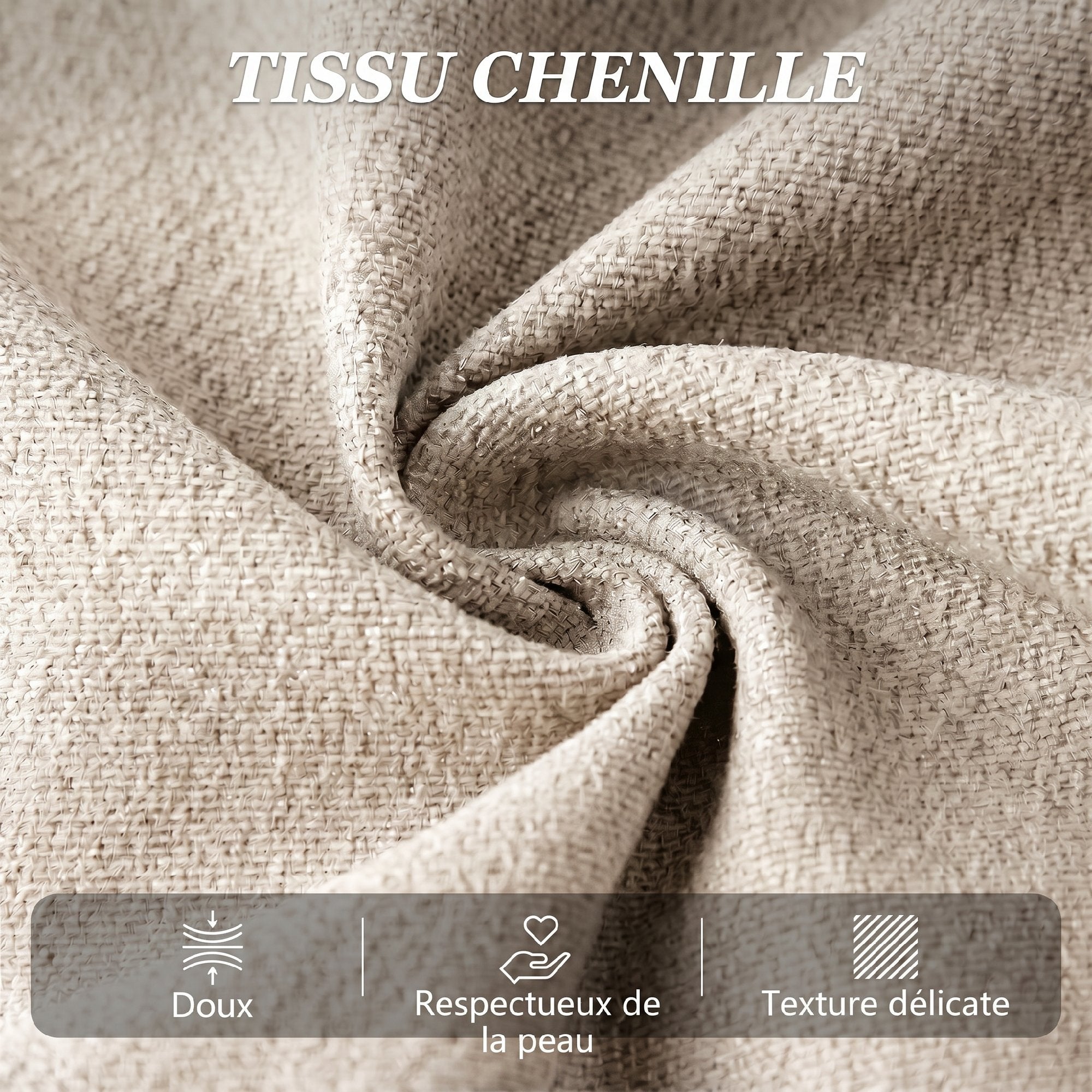 Canapé Convertible 2 Places, Canapé-Lit en Chenille 190cm, Dossier Rabattable, Assise et Accoudoirs Larges, Beige-4